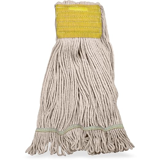 SPARTA 369513B00 FLO-PAC Cotton Mop Head, Loop-Ended, 5 Inch Color-Coded Yellow Headhand for Organized Cleaning, Small - 30 Inches Long, Tan with Yellow Band
