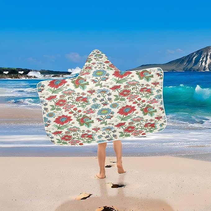 CEBUGI Spring Floral Hooded Bath Towel for Kids Absorbent Soft Bath Towel Wrap with Hood 50x23.5in Pool Beach Shower Towel for Boys Girls