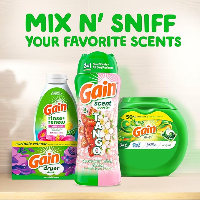 Gain Tango 2-in-1 Laundry Scent Booster Beads, Strawberry and Shea Scent, 21.1 oz, Laundry Beads with Dual Scents Plus All Day Freshness (Pack of 4)