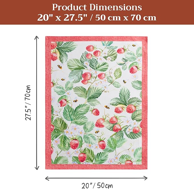 Maison d'Hermine Kitchen Towels Set of 2 100% Cotton 27.50" x 20" Reusable Cloth Tea Dish Towels Absorbent with Hanging Loop for Kitchen, Home, Dining, Cocktail Parties (Strawberry Summer)