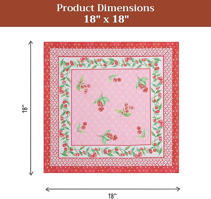 Maison d' Hermine 100% Cotton Cloth Napkins Set of 4 Everyday Reusable Square Napkins Cloth Washable Dinner Party Wedding Restaurant Hotel Kitchen Spring Summer (Pink Cherries, 18" x 18")