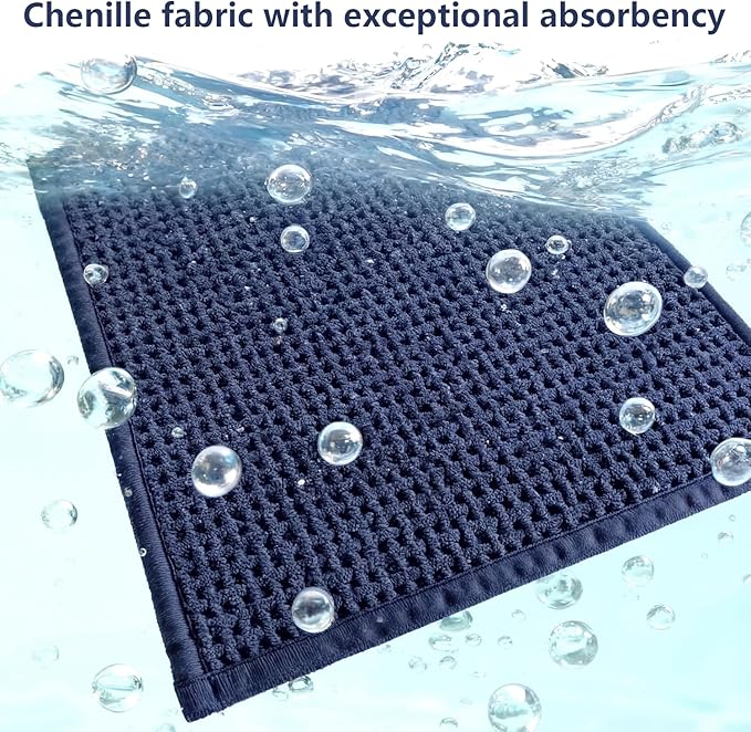 Bathroom Rugs Non Slip Washable, Super Absorbent Thin Bath Mat for Small Quick Dry Low Pile Bathroom Rug, (Navy Blue, 47″x20″)