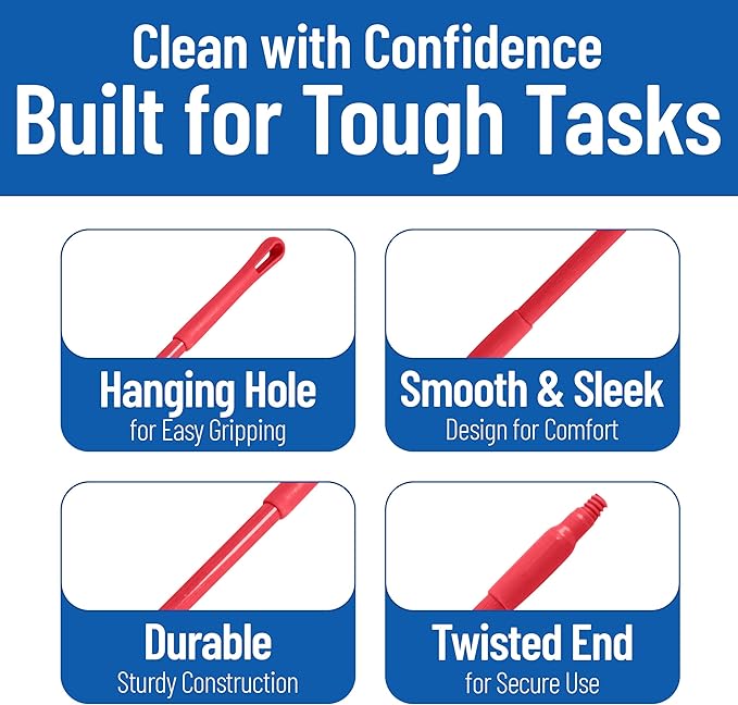 SPARTA 41225EC05 Fiberglass Broom Handle, Mop Handle, Replacement Handle With Acme Threaded Tip For Commercial Cleaning, 48 Inches, Red, (Pack of 12)