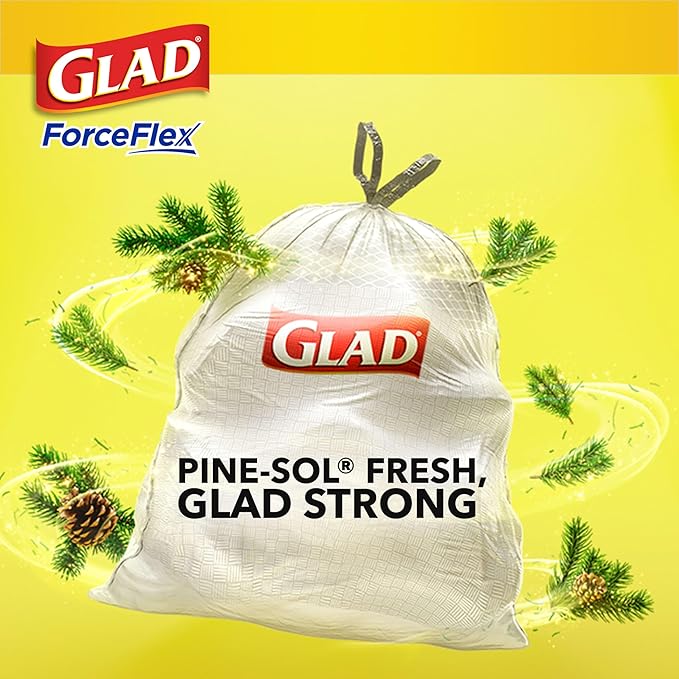 Glad ForceFlex Tall Kitchen Drawstring Trash Bags, 13 Gal, Pine-Sol Original, 40 Count (Pack of 2)