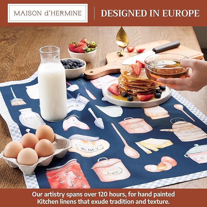 Maison d'Hermine Kitchen Towels Set of 2 100% Cotton 27.50" x 20" Reusable Cloth Tea Dish Towels Absorbent with Hanging Loop for Kitchen, Home, Dining, Cocktail Parties (Let's Bake)