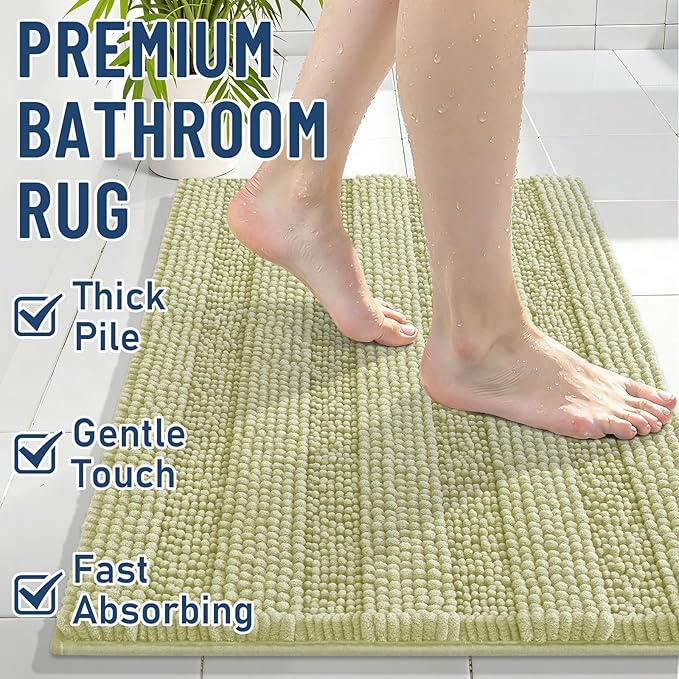 Grandaily Chenille Striped Bathroom Rugs 36x24, Extra Thick and Soft Absorbent Bath Mats, Rubber Backing, Plush Shaggy Shower Carpet, Machine Wash Dry, Bath Rug for Bathroom, Vanilla