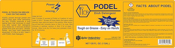 Apter Industries Podel Concentrated Dish Detergent - Highly Concentrated Detergent - Use Less and Clean More, 1 Gallon
