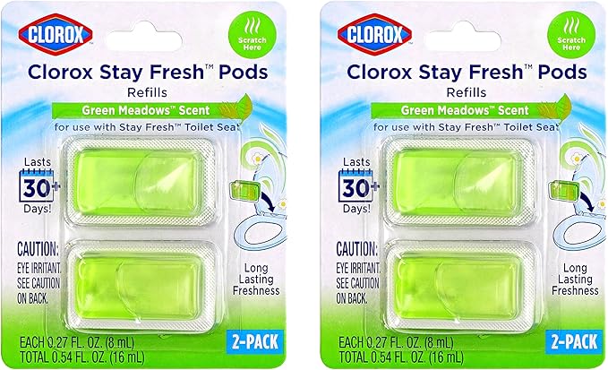Clorox Stay Fresh Pods - Green Meadows Air Freshener and Odor Eliminator for Stay Fresh Toilet Seat, Green, 4-Piece