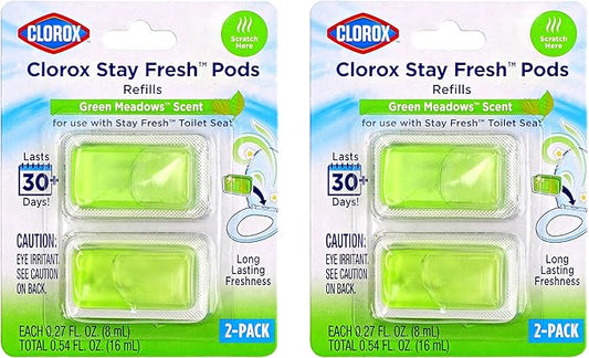 Clorox Stay Fresh Pods - Green Meadows Air Freshener and Odor Eliminator for Stay Fresh Toilet Seat, Green, 4-Piece