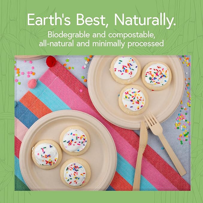 Bamboo Heavy Duty Disposable Plates (1000-Pack, 9-inch) | Sturdy & Microwave Safe | Heavy Duty Compostable Plates | PFAS Free, Biodegradable | FSC Certified Alternative to Plastic