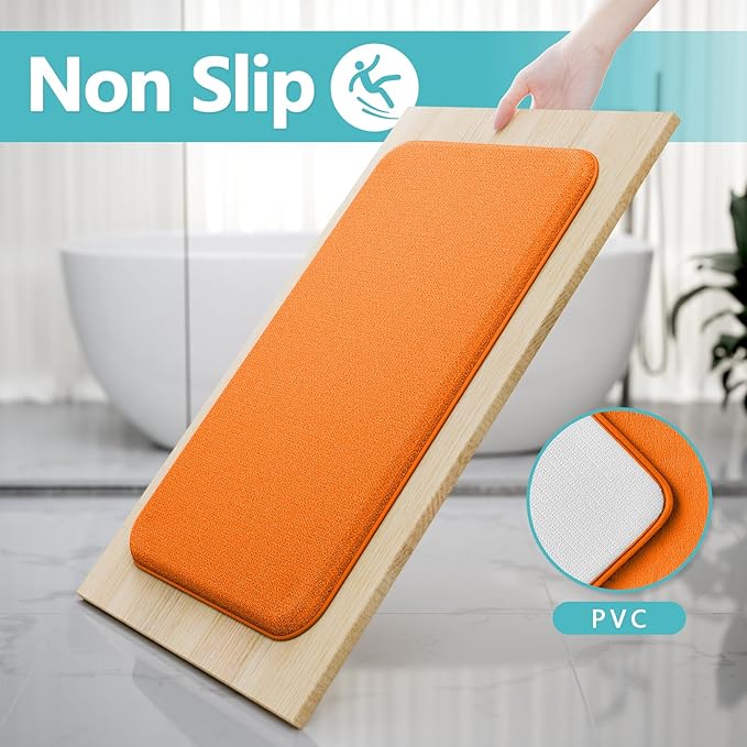 Orange Memory Foam Bath Mat Set Extra Soft Bathroom Rugs 3 Piece Non Slip Absorbent & Dry Living Mat Sets Washable Bath Carpets with Toilet Rug,Bath Rugs for Bathroom,Tub,Shower,Kitchen,Bedroom
