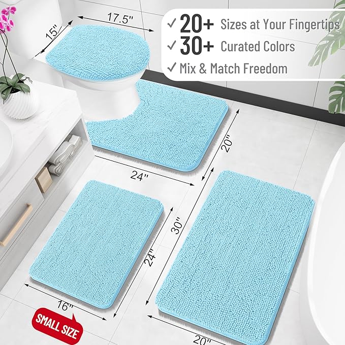 OLANLY Bathroom Rugs 34x21, Extra Soft Absorbent Chenille Bath Rugs, Rubber Backing Quick Dry, Machine Washable Bath Mats for Bathroom Floor, Tub and Shower, Home Decor Accessories, Sky Blue