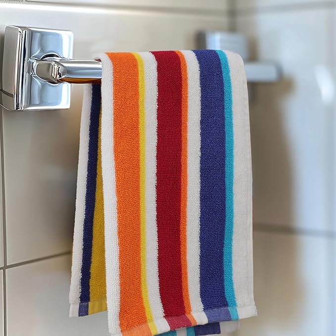 ORIGINAL KIDS Hand Towels - Set of 6 Yarn Dyed Terry 100% Cotton Hand Towels - Super Soft Quick Dry Easy Care Absorbent Towels for Bathroom Kitchen Toddlers Children - 16 x 27 - Cabana Stripe Multi