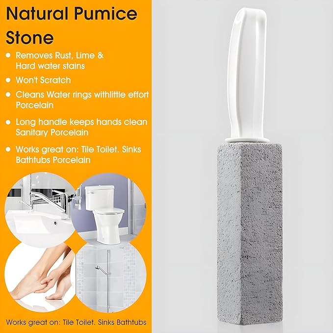 Bexter 6 Pack Pumice Stone Toilet Cleaner with Handle – Bulk Value Hard Water Ring & Stain Remover for Toilet Bowl, Sink, Pool, and Bathroom – Heavy Duty, Non-Scratch Cleaning Tool