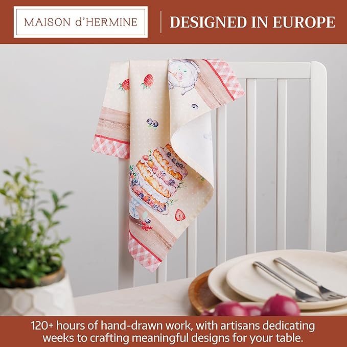 Maison d' Hermine 100% Cotton Cloth Napkins Set of 4 Everyday Reusable Square Napkins Cloth Washable Dinner Party Wedding Restaurant Hotel Kitchen Spring Summer (Icing on the Cake, 18" x 18")