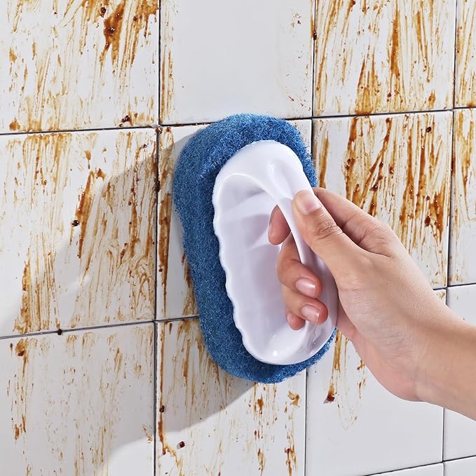Scouring Pad Brush kit 8 Pieces, Cleaning Brush with Handle, Dish Scrub Brush, Bathroom Brush, Sink Scrub Brush