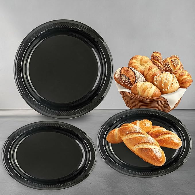 50 PCS Black Plastic Plates, 9Inch Disposable Party Plates Solid Color Dinner Plates for BBQ Picnic Wedding Birthday Party Supplies (Black, 9 Inch)