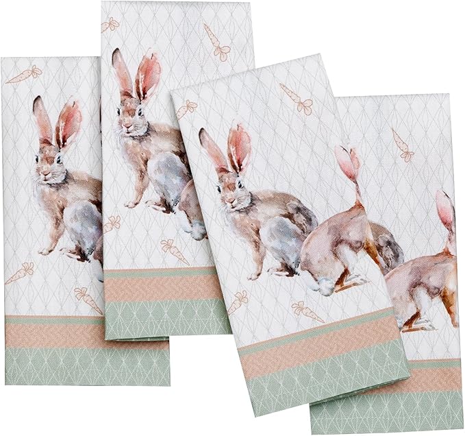 Maison d' Hermine 100% Cotton Cloth Napkins Set of 4 Everyday Reusable Square Napkins Cloth Washable Dinner Party Wedding Restaurant Hotel Kitchen Spring Summer (Rabbits At Dawn, 18" x 18")
