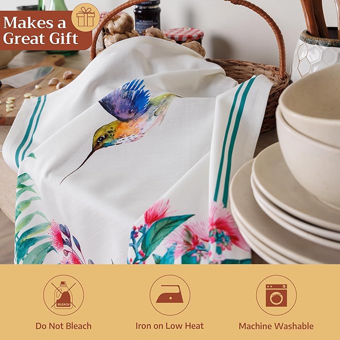 Maison d' Hermine Kitchen Towels Set of 3 100% Cotton 27.50" x 20" Reusable Cloth Tea Dish Towels Absorbent with Hanging Loop for Kitchen Farmhouse Hotel Spring Summer - Tropiques