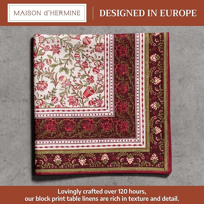 Maison d' Hermine Cloth Napkins Set of 4 100% Cotton for Thanksgiving Christmas Decorations Everyday Reusable Square Fall Napkins Cloth Washable Dinner Party (Reveillon Au Jardin, 20"x20")