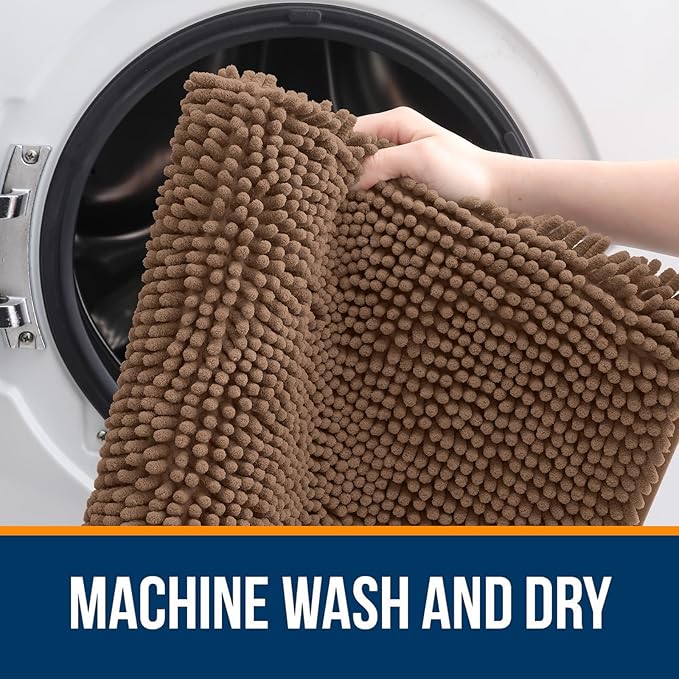 OLANLY Large Bathroom Rugs 44x32, Extra Soft Absorbent Chenille Bath Rugs, Rubber Backing Quick Dry, Machine Washable Bath Mats for Bathroom Floor, Tub and Shower, Home Decor Accessories, Mocha