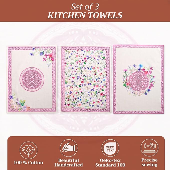 Maison d' Hermine Kitchen Towels Set of 3 100% Cotton 27.50" x 20" Reusable Cloth Tea Dish Towels Absorbent with Hanging Loop for Kitchen Farmhouse Hotel Spring Summer - Chardon