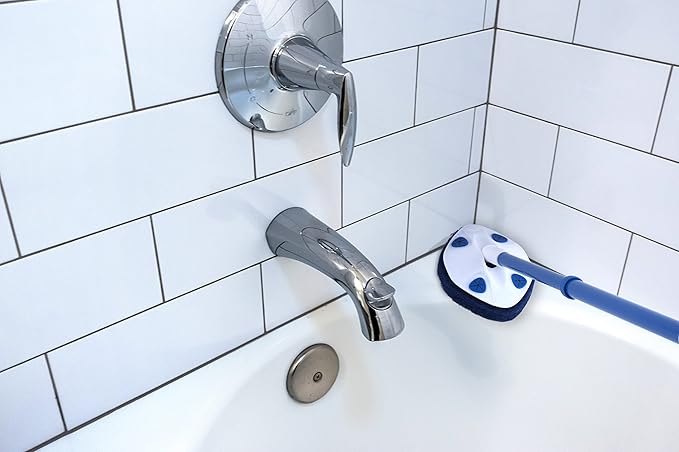 CLOROX Extendable Tub and Tile Scrubber (Pack of 2) with Extra Pad - Plastic Head, Blue, Tile Surface