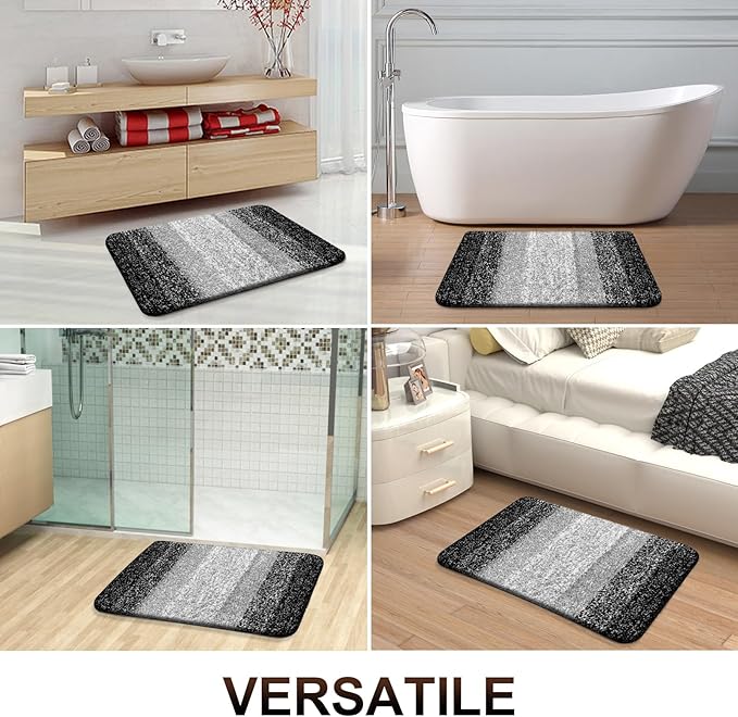 OLANLY Bathroom Rugs Sets 3 Piece, Soft Absorbent Microfiber Bath Mats and U-Shaped Contour Toilet Rug, Plush Shaggy Bath Mat Set for Bathroom (47"x20"+24"x16"+24"x20", Black)