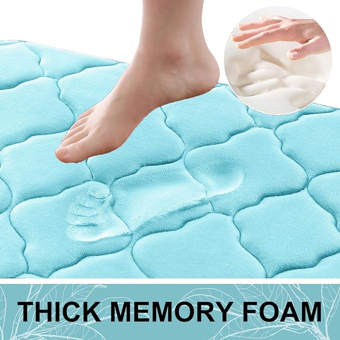 OLANLY Memory Foam Bath Mat Rug 44x24, Ultra Soft and Absorbent Bathroom Rugs, Non-Slip, Comfortable, Machine Washable Bath Carpet for Bathroom Floor, Tub, Shower and Home Decor Accessories, Sky Blue