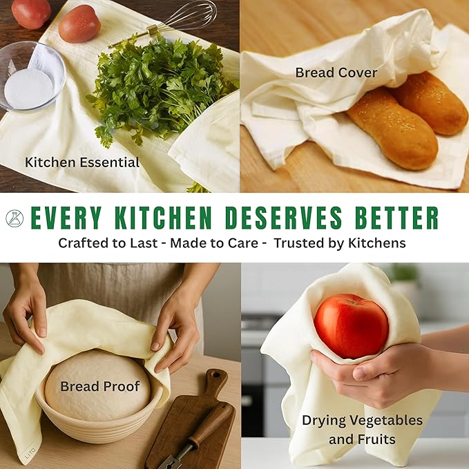 Flour Sack Towels | Tea Towel for Crafts| Kitchen Dish Cotton Blank Towel for Embroidery| Baking Bread Proofing Linen Cover| Super Absorbent Quick Dry| 3 Pack 28"x28" Natural