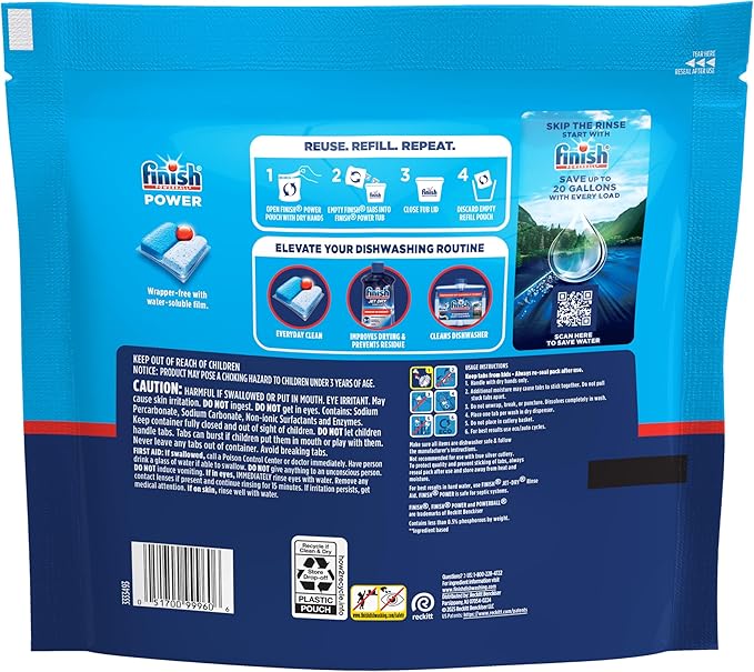 Finish Power Dishwasher Pod, No Pre-Rinse Dishwasher Detergent, Dishwasher Tabs For Deep Clean & Shine with Degreasing Power, 94 Count