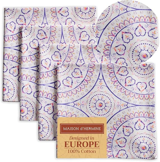 Maison d' Hermine 100% Cotton Cloth Napkins Set of 4 Everyday Reusable Square Napkins Cloth Washable Dinner Party Wedding Restaurant Hotel Kitchen Spring Summer (Mandala, 20" x 20")
