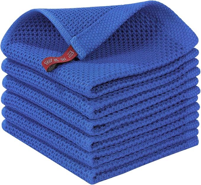 Homaxy 100% Cotton Waffle Weave Kitchen Dish Cloths, Ultra Soft Absorbent Quick Drying Dish Towels, 12 x 12 Inches, 6-Pack, Blueberry
