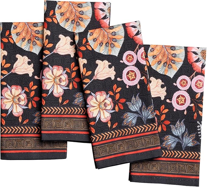 Maison d' Hermine 100% Cotton Cloth Napkins Set of 4 Everyday Reusable Square Napkins Cloth Washable Dinner Party Wedding Restaurant Hotel Kitchen Spring Summer (Jacobean Florals, 18" x 18")