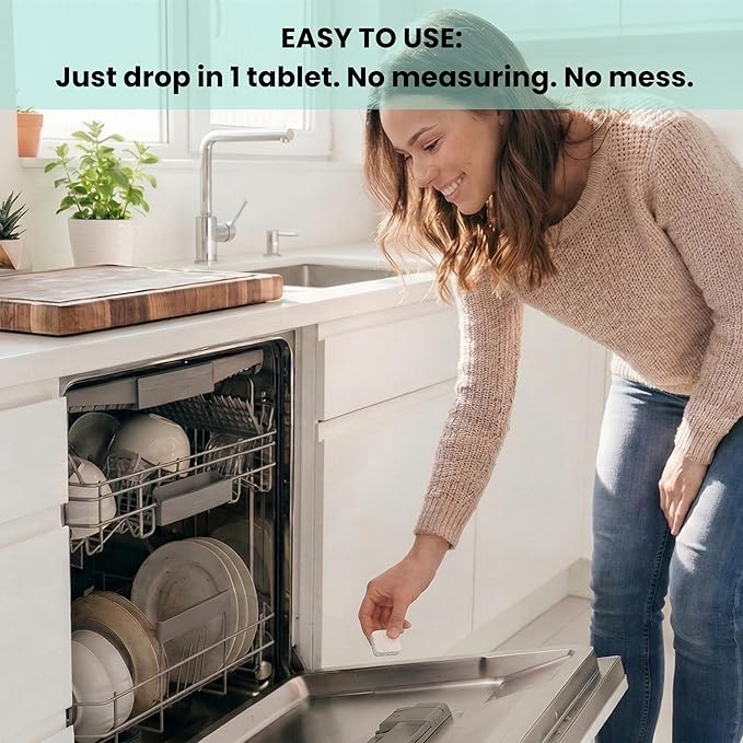 Non Toxic Dishwasher Detergent, 60pk All-in-One Dishwasher Tablets with Built-In Dishwasher Rinse Aid and Water Softener, Free and Clear Dishwasher Tabs, Unscented, Septic Safe