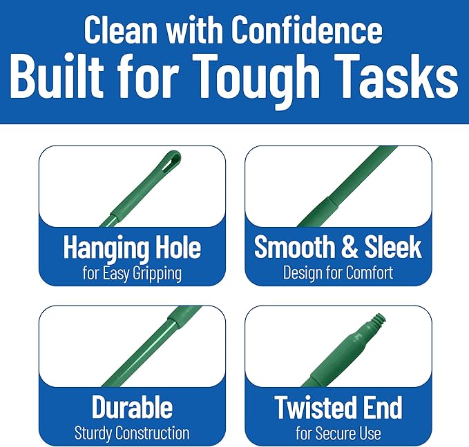 SPARTA 41225EC09 Fiberglass Broom Handle, Mop Handle, Replacement Handle With Acme Threaded Tip For Commercial Cleaning, 48 Inches, Green, (Pack of 12)