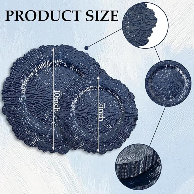 DaYammi 60Pcs Blue Plastic Plates - Dark Blue Pates Disposable - Heavy Duty Plastic Plates for Party Including 30 Dinner Plate, 30 Dessert Plate,blue Disposable plates for Party Wedding Dinner