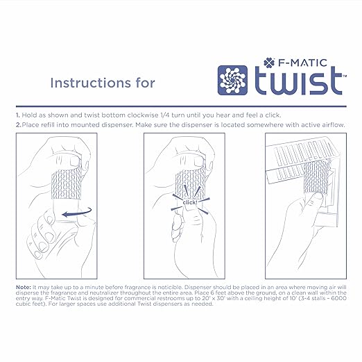F-Matic Twist Air Freshener Refill, Tropical Paradise, Premium Fragrance, Odor Counteractant, Spill Resistant, No Batteries, Eco-Friendly, Recyclable, Lasts 60 Days, Pack of 6