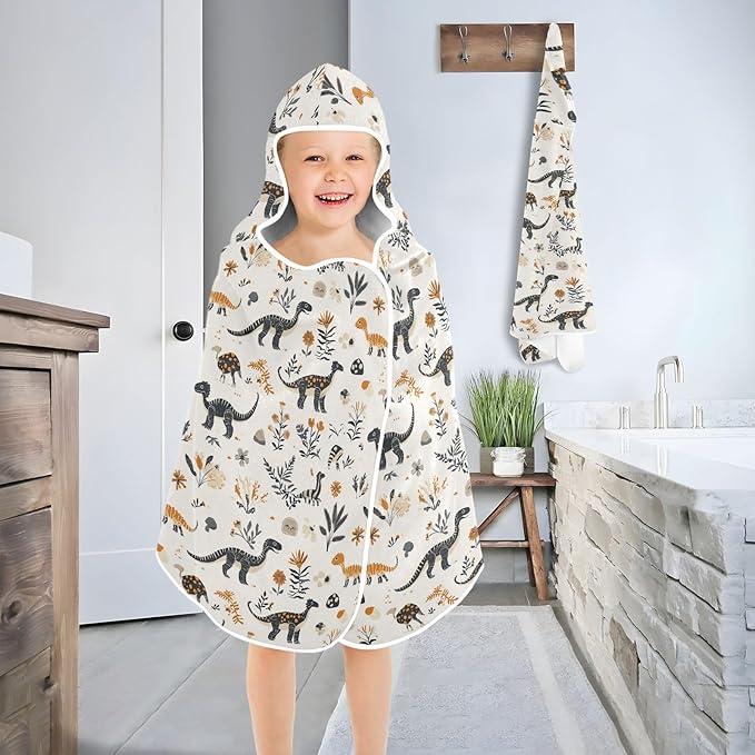 Kids Beach Towels Cartoon Dinosaurs Antique Girls Hooded Beach Towel Soft Bath Towels with Hood