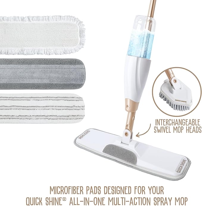 Quick Shine Wet + Dry Pad | Dual-Zone Gray Microfiber Pad Ideal for Wet & Dry Cleaning | Enhanced Absorbency | Reusable, Washable & Safe for All Hard Surface Floors