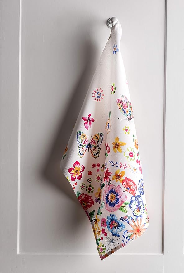 Maison d' Hermine Kitchen Towels Set of 3 100% Cotton 27.50" x 20" Reusable Cloth Tea Dish Towels Absorbent with Hanging Loop for Farmhouse Hotel Spring Summer - Happy Florals - High Summer