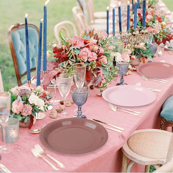 AimFun 24Pcs Dusty Pink Paper Plates Gradient Pink Party Plate 9 Inch Disposable Round Dinner Plates for Birthday Wedding Baby Bridal Shower Party Supplies Tableware Decor