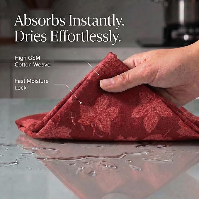 Urban Villa Kitchen Towels Harvest Leaf Print Towels Set of 6 20" X30” 100% Cotton Highly Absorbent Quick Drying Dish Cloths & Dish Towels Thanksgiving Fall Tea Towels with Hanging Loop Towels