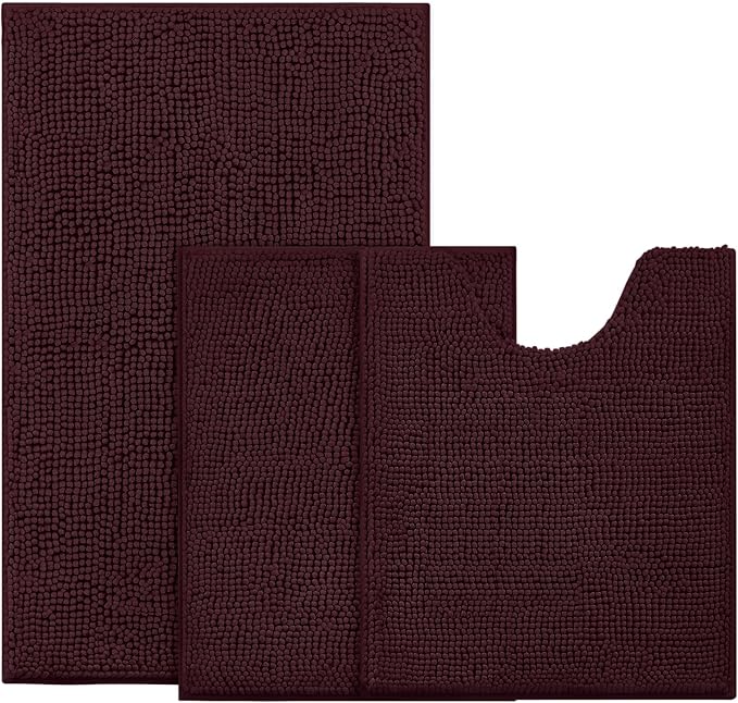 BYSURE Brown Bathroom Rugs Sets 3 Piece Non Slip Extra Absorbent Plush Chenille Soft Washable Bath Mats