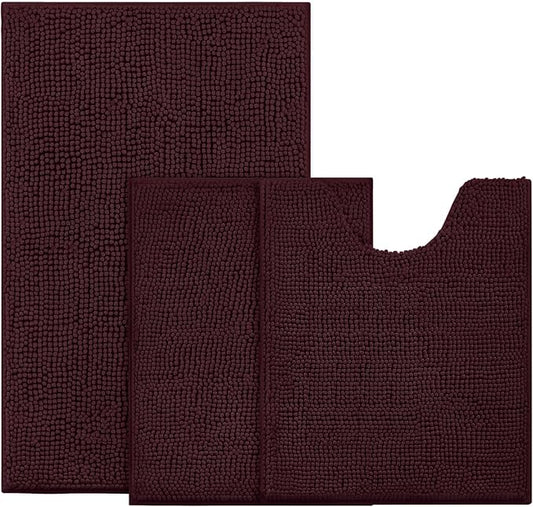 BYSURE Brown Bathroom Rugs Sets 3 Piece Non Slip Extra Absorbent Plush Chenille Soft Washable Bath Mats