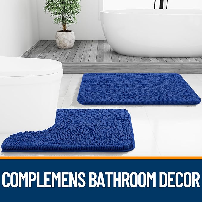OLANLY Small Bathroom Rugs 24x16, Extra Soft Absorbent Chenille Bath Rugs, Rubber Backing Quick Dry, Machine Washable Bath Mats for Bathroom Floor, Tub and Shower, Home Decor Accessories, Royal Blue