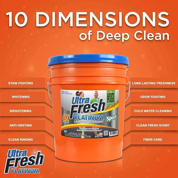 Ultra Fresh 4 Pack Liquid Laundry Detergent, 6X Platinum, 5 Gal, OXY Color Safe Bleach Alt™ - Household Cleaning Supplies and Accessories for Clothing and Fabric Items
