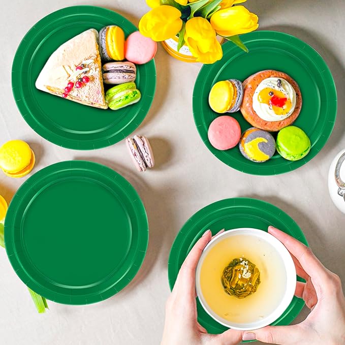 QZYL 50 PCS Paper Plates, 7 Inches Small Green Plates, Sturdy Disposable Dessert Plates, Heavy Duty Paper Plates, Green Dinnerware, Party Supplies Perfect for Birthdays St Patrick Celebrations