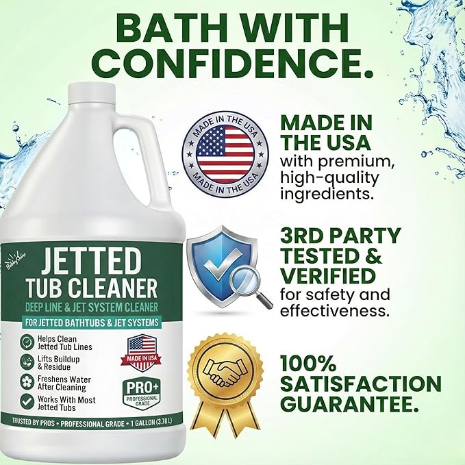 BubbyShine Jetted Tub Cleaner for Bathtub Jets – Deep Cleaning Bathtub Cleaner Formula for Jets & Whirlpool Tubs, Pro Grade System Flush for Internal Lines and Pipes, Made in USA, 1 Gallon