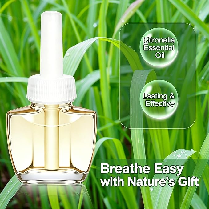 Citronella Plug In Air Freshener Refills, Lemongrass Fragrance, Compatible with Air Wick & Glade, Scented Plug In Refills for Bedroom, Bathroom, Patio, Camping, Courtyard, Pool, Outdoor Use, 12 Count
